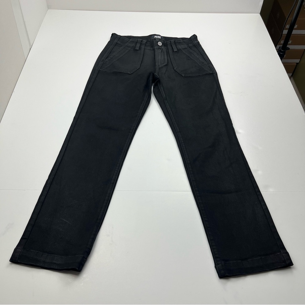PAIGE Mayslie Straight Ankle Pant Denim Jean Womens Size 25 Black Coated Stretch